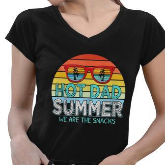 Hot Dad Summer Snacks With Chill Sunglass Vintage Apparel Women V-Neck T-Shirt - Monsterry CA