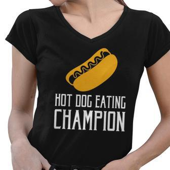 Hot Dog Eating Champion Fast Food Women V-Neck T-Shirt | Mazezy