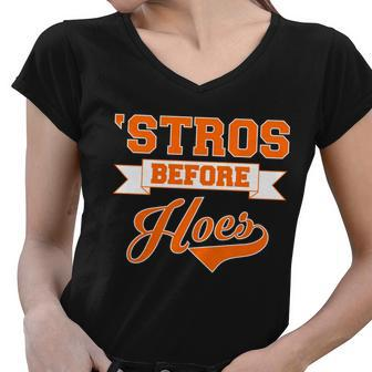 Houston Stros Before Hoes Baseball Script Tshirt Women V-Neck T-Shirt - Monsterry AU
