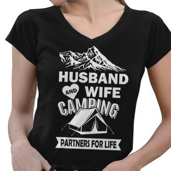 Husband And Wife Camping Partners For Life Tshirt Women V-Neck T-Shirt - Monsterry AU