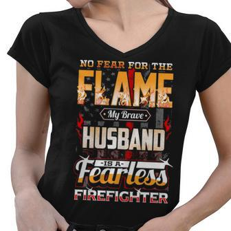 Husband Firefighter American Flag Women V-Neck T-Shirt - Thegiftio UK