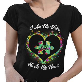 I Am His Voice He Is My Heart- Autism Awareness Tshirt Women V-Neck T-Shirt - Monsterry UK