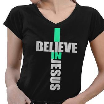 I Believe In Jesus - Cross Christianity Christian Faith Gift Women V-Neck T-Shirt - Thegiftio