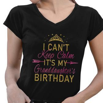 I Cant Keep Calm Its My Granddaughters Birthday Party Graphic Design Printed Casual Daily Basic Women V-Neck T-Shirt - Thegiftio UK