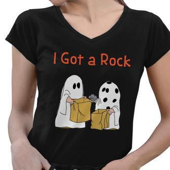 I Got A Rock Lazy Day Halloween Costume Funny Trick Or Treat Women V-Neck T-Shirt - Monsterry
