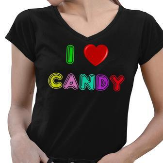 I Love Candy Halloween Colorful Sweets Sweet Tooth Women V-Neck T-Shirt - Seseable