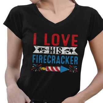 I Love His Firecracker Matching Couple 4Th Of July For Her Women V-Neck T-Shirt - Monsterry AU