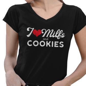 I Love Milfs And Cookies Gift Funny Cougar Lover Joke Gift Tshirt Women V-Neck T-Shirt - Monsterry AU