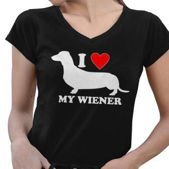 I Love My Wiener Women V-Neck T-Shirt - Monsterry