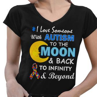 I Love Someone With Autism To The Moon & Back V2 Women V-Neck T-Shirt - Monsterry