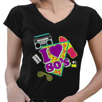 I Love The 80S Eighties Cool Gift Graphic Design Printed Casual Daily Basic Women V-Neck T-Shirt - Thegiftio UK
