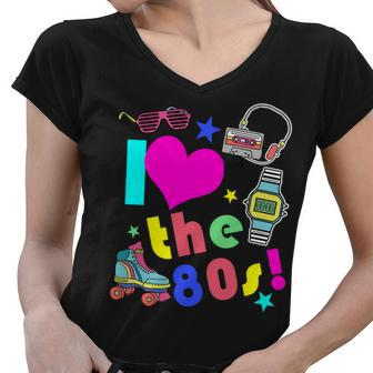 I Love The 80S Retro Party Mashup Women V-Neck T-Shirt - Monsterry