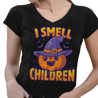 I Smell Children Funny Dad Mom Teacher Halloween Costume Women V-Neck T-Shirt - Seseable