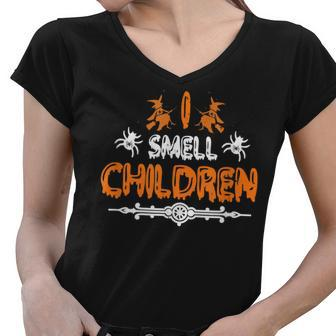 I Smell Children Funny Halloween Witch Scary Hocus Pocus V2 Women V-Neck T-Shirt - Seseable