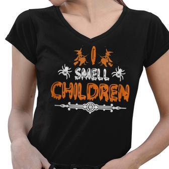 I Smell Children Funny Halloween Witch Scary Hocus Pocus Women V-Neck T-Shirt - Seseable