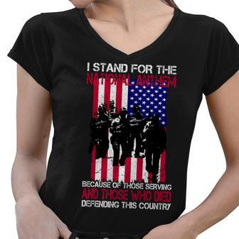 I Stand For The National Anthem Defending This Country Women V-Neck T-Shirt - Monsterry DE