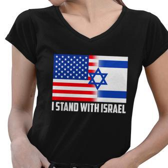 I Stand With Israel Usa Flags United Together Women V-Neck T-Shirt - Monsterry UK