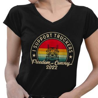 I Support Truckers Canada Usa Freedom Convoy Women V-Neck T-Shirt - Monsterry
