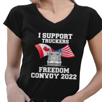 I Support Truckers Freedom Convoy 2022 Trucker Gift Design Tshirt Women V-Neck T-Shirt - Monsterry UK