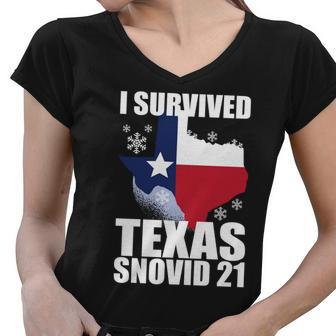 I Survived Texas Snow Storm Blizzard Snovid 21 Tshirt Women V-Neck T-Shirt - Monsterry DE