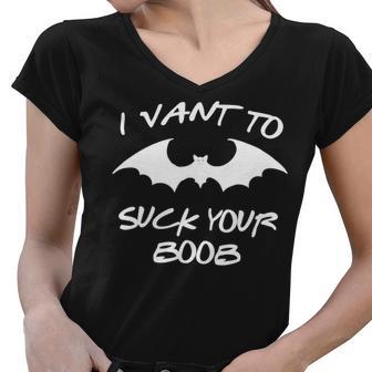 I Vant To Suck Your Boobs Vampire Bat Halloween Women V-Neck T-Shirt - Monsterry UK