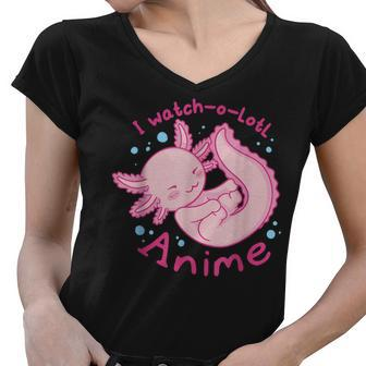 I Watch A Lotl Anime Cute Axolotl Kawaii Anime Lover Women V-Neck T-Shirt - Thegiftio UK