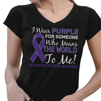 I Wear Purple Alzheimers Disease Awareness Tshirt Women V-Neck T-Shirt - Monsterry CA
