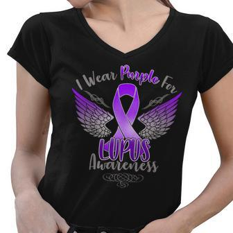 I Wear Purple For Lupus Awareness Tshirt Women V-Neck T-Shirt - Monsterry DE