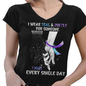 I Wear Teal Purple For Someone I Miss Women V-Neck T-Shirt - Thegiftio UK