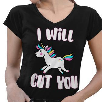 I Will Cut You Stabby Unicorn Tshirt Women V-Neck T-Shirt - Monsterry UK