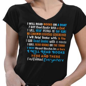 I Will Read Books On A Boat & Everywhere Reading Women V-Neck T-Shirt - Thegiftio