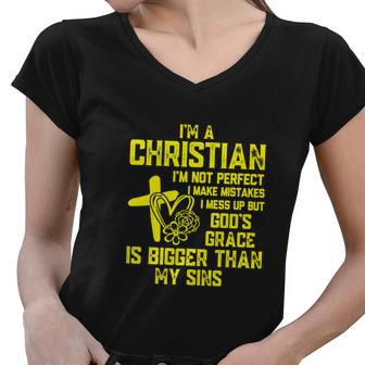 Im A Christian Im Not Perfect I Make Mistakes Christianity Women V-Neck T-Shirt - Thegiftio