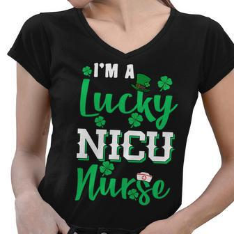 Im A Lucky Nicu Nurse St Patricks Day Graphic Design Printed Casual Daily Basic Women V-Neck T-Shirt - Thegiftio UK