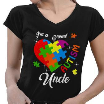 Im A Proud Autism Uncle Autism Awareness Matching Family Tshirt Women V-Neck T-Shirt - Monsterry