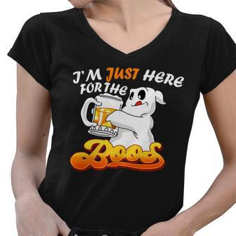 Im Just Here For The Boos Fun Halloween Tshirt Women V-Neck T-Shirt - Monsterry UK