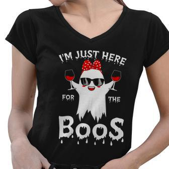 Im Just Here For The Boos Ghost Boo Halloween Quote Women V-Neck T-Shirt - Monsterry AU