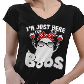 Im Just Here For The Boos Wine Lover Women V-Neck T-Shirt - Monsterry UK