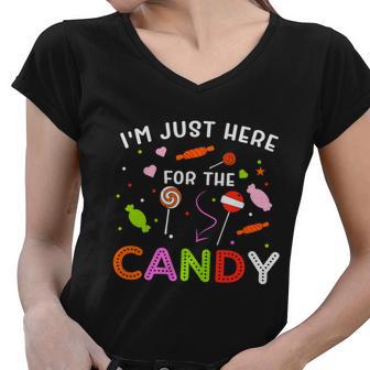 Im Just Here For The Candy Halloween Quote Women V-Neck T-Shirt - Monsterry AU