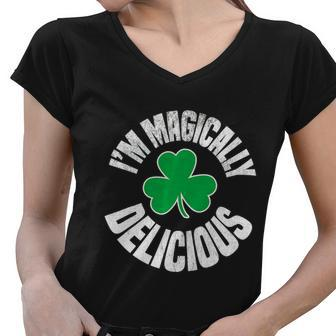 Im Magically Delicious St Patricks Day Irish Shamrock Women V-Neck T-Shirt - Monsterry