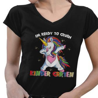 Im Ready To Crush Kindergarten Unicorn Back To School Women V-Neck T-Shirt - Monsterry