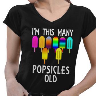 Im This Many Popsicles Old Funny 8Th Birthday Popsicle Gift Women V-Neck T-Shirt - Monsterry