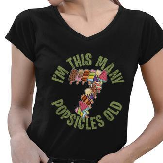 Im This Many Popsicles Old Funny Popsicle Birthday Gift Women V-Neck T-Shirt - Monsterry DE