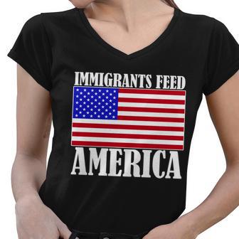 Immigrants Feed America Us Flag Women V-Neck T-Shirt - Monsterry AU