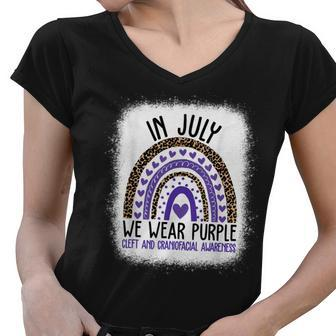 In July We Wear Purple Cool Cleft And Craniofacial Awareness Women V-Neck T-Shirt - Seseable