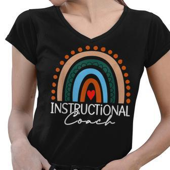 Instructional Coach Boho Rainbow Supplies Back To School Women V-Neck T-Shirt - Thegiftio