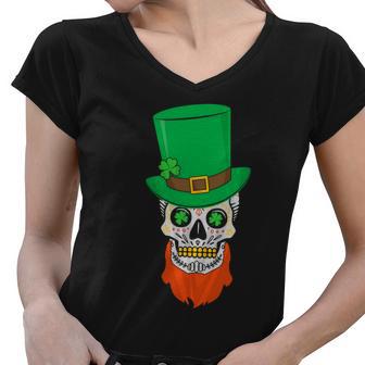 Irish Sugar Skull St Patricks Day Tshirt Women V-Neck T-Shirt - Monsterry