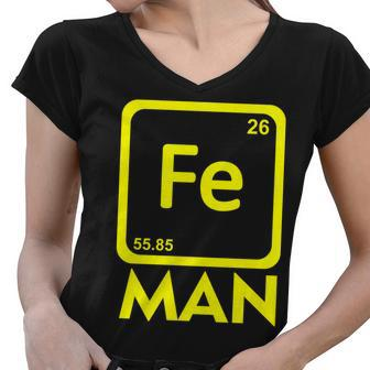 Iron Science Funny Chemistry Fe Periodic Table Tshirt Women V-Neck T-Shirt - Monsterry