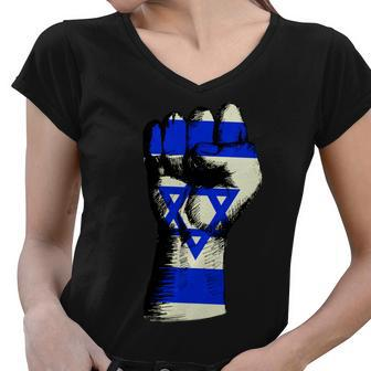 Israel Flag Fist Women V-Neck T-Shirt - Monsterry UK