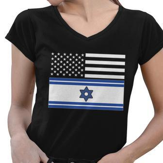 Israeli American Flag Women V-Neck T-Shirt - Monsterry UK