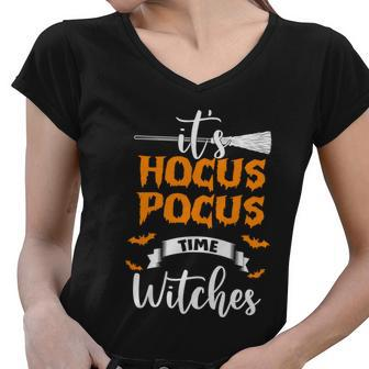 It Hocus Pocus Time Witches Halloween Quote Women V-Neck T-Shirt - Monsterry AU